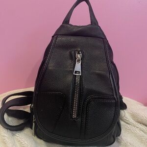 Black Faux Leather Mini Backpack Purse